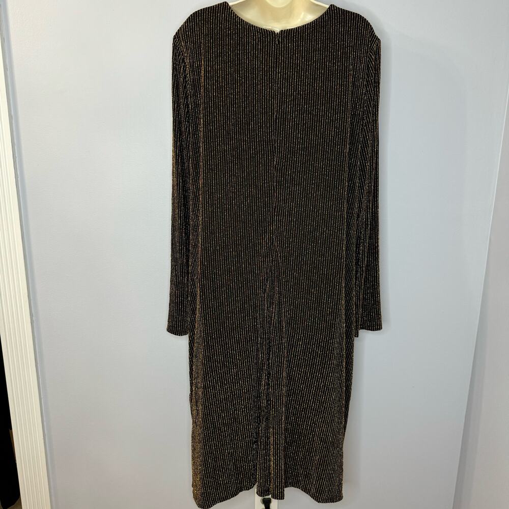 Michael Kors Gold Metallic Twist Front Bodycon Dress Long Sleeve Stretch 3X - Picture 3 of 13